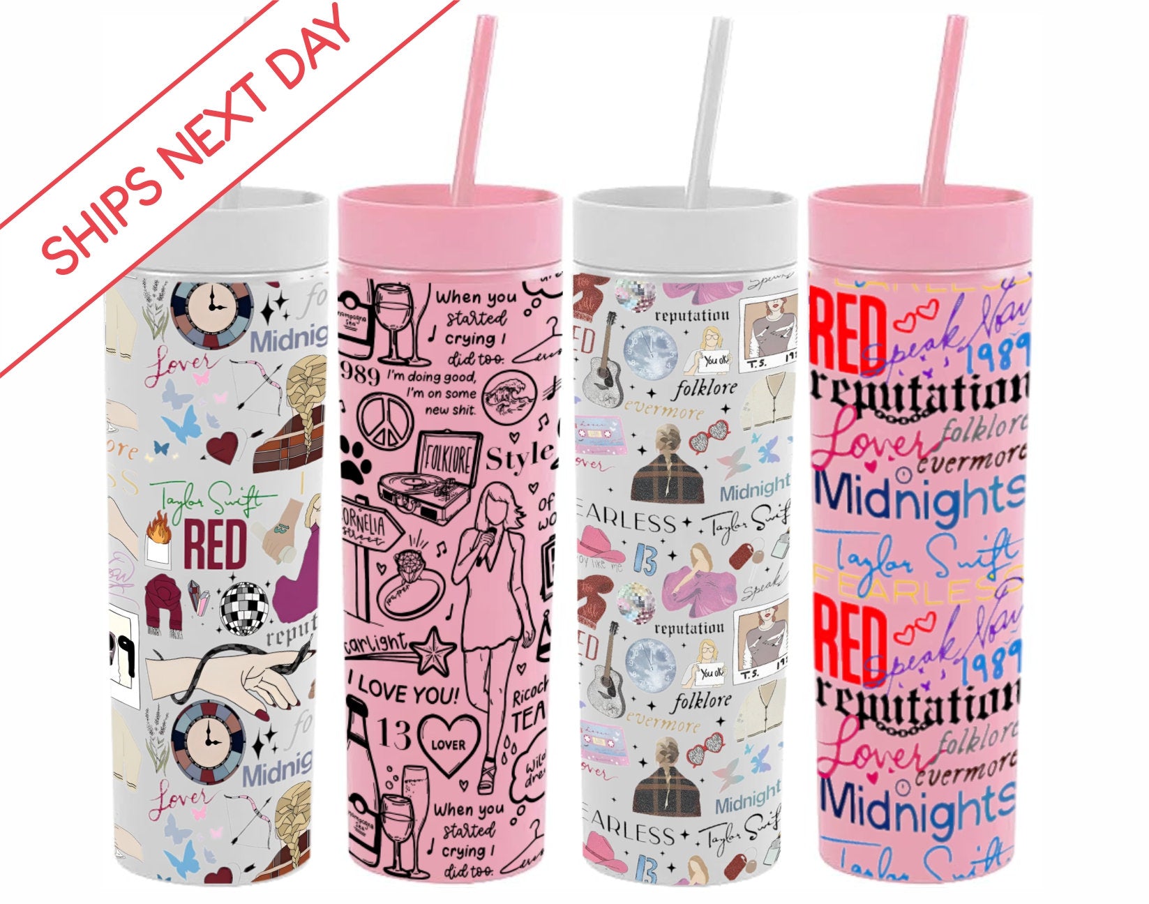 TAYLOR SWIFT 20 Oz Tumbler with 1 Lid, 2 Straws and 1 Straw Cleaner. F –  JayBugGoodies