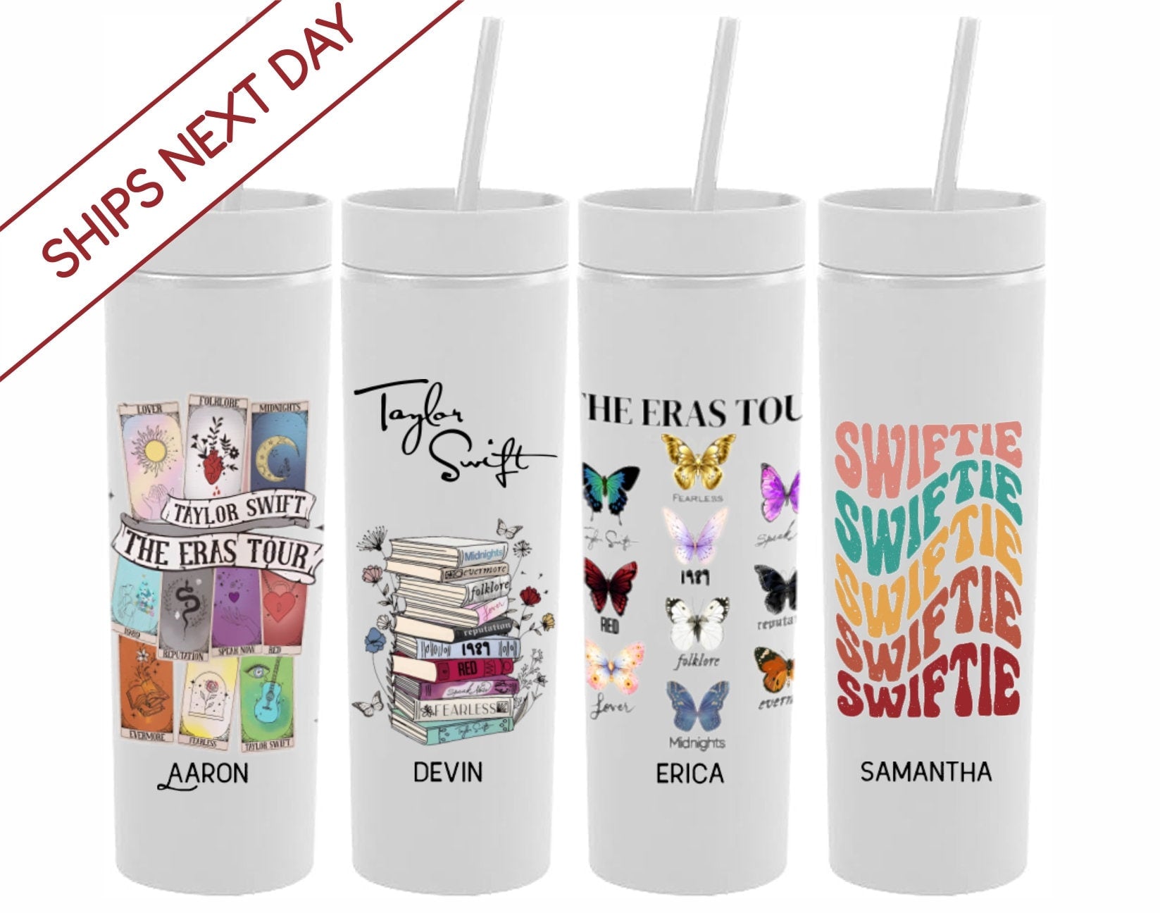 Taylor Swift with straw charm tumbler
