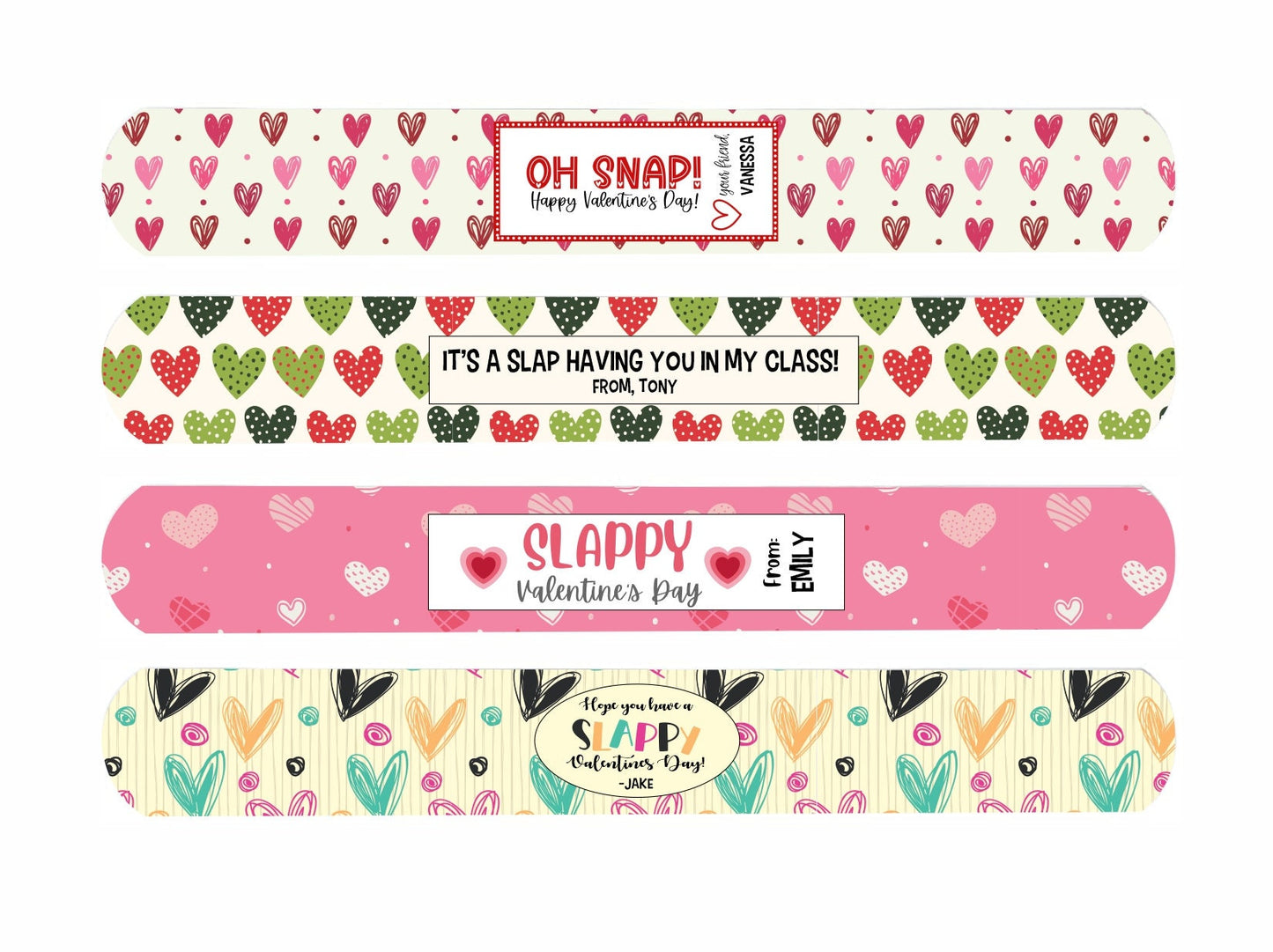 Customized Valentines Day Slap Bracelets | Printed Valentines Class Slap Bracelets