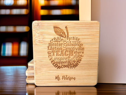 Monogrammed Teacher Appreciation Bamboo Coasters