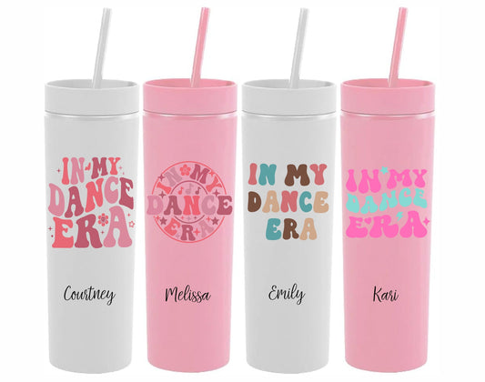 Monogrammed Dance Era Skinny Tumbler with Lid and Straw
