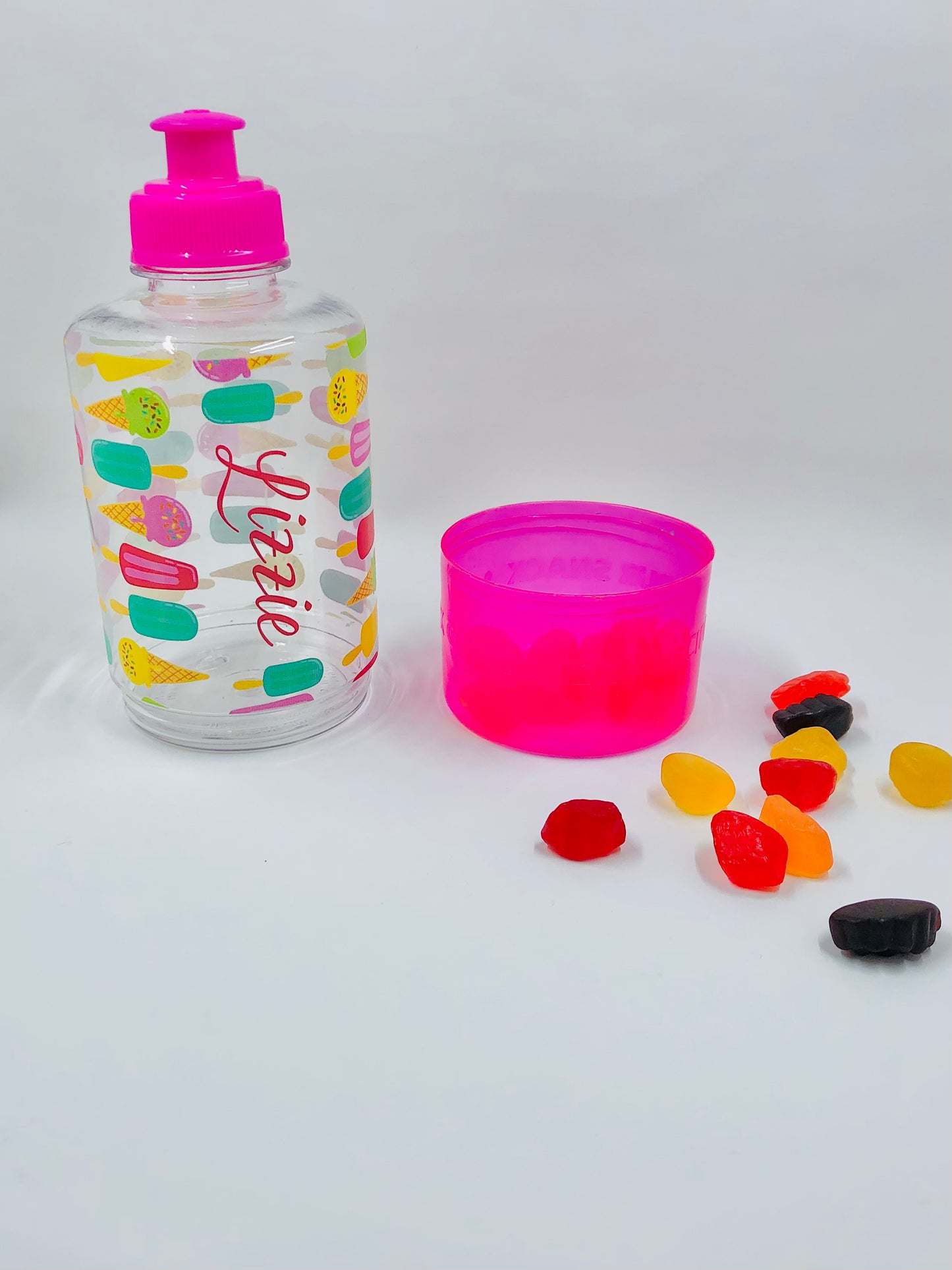 13oz Personalized Clear Water Bottles With Removable Snack Compartment,  Kids Water Bottle, Snack Container, To-go Cups 