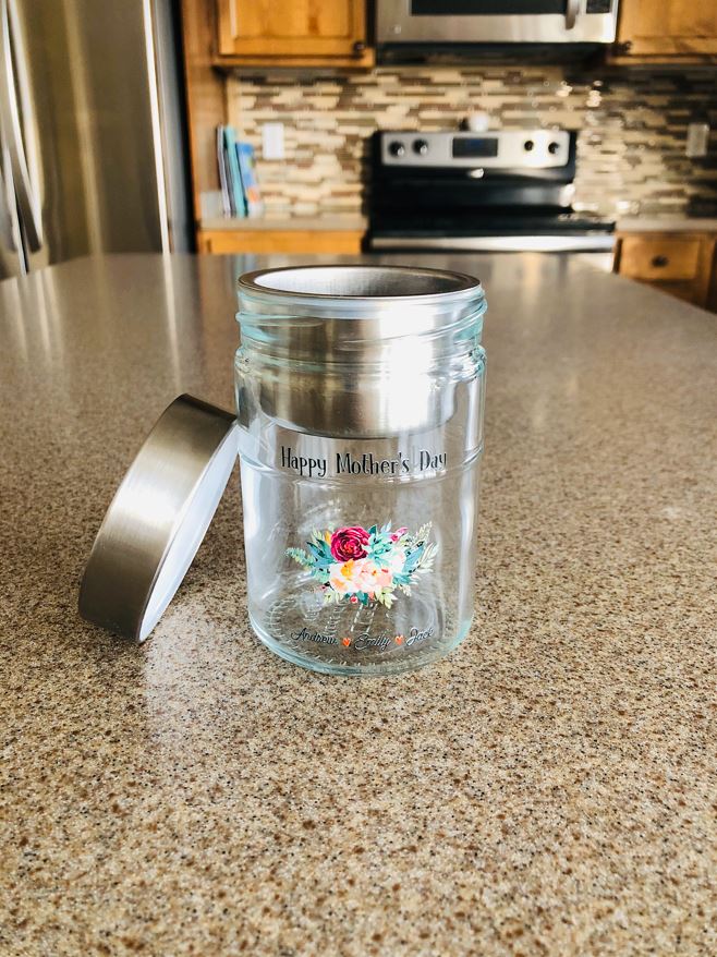 Personalized Mother's Day Jar with Stainless Steel Lid and Insert