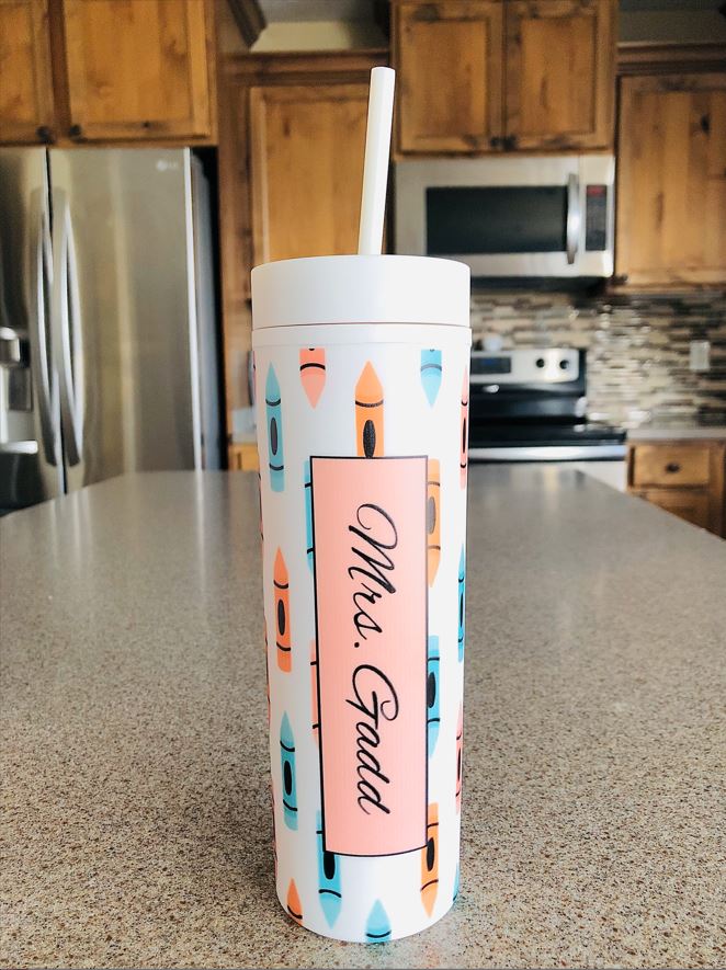 Monogrammed Teacher Appreciation Matte Pastel Skinny Tumblers with Lids and Straws