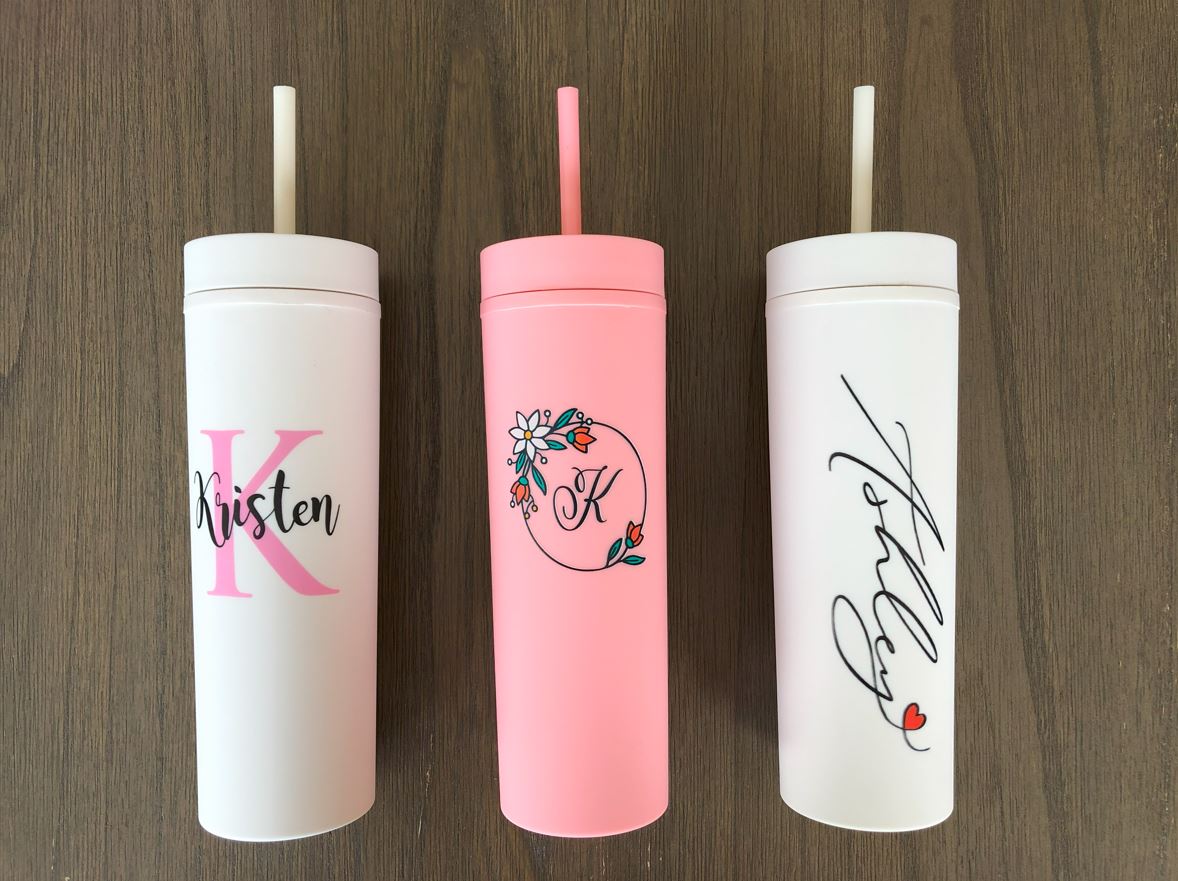 Personalized 16 oz. Matte Pastel Skinny Tumblers with Lids and Straws