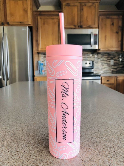 Monogrammed Teacher Appreciation Matte Pastel Skinny Tumblers with Lids and Straws