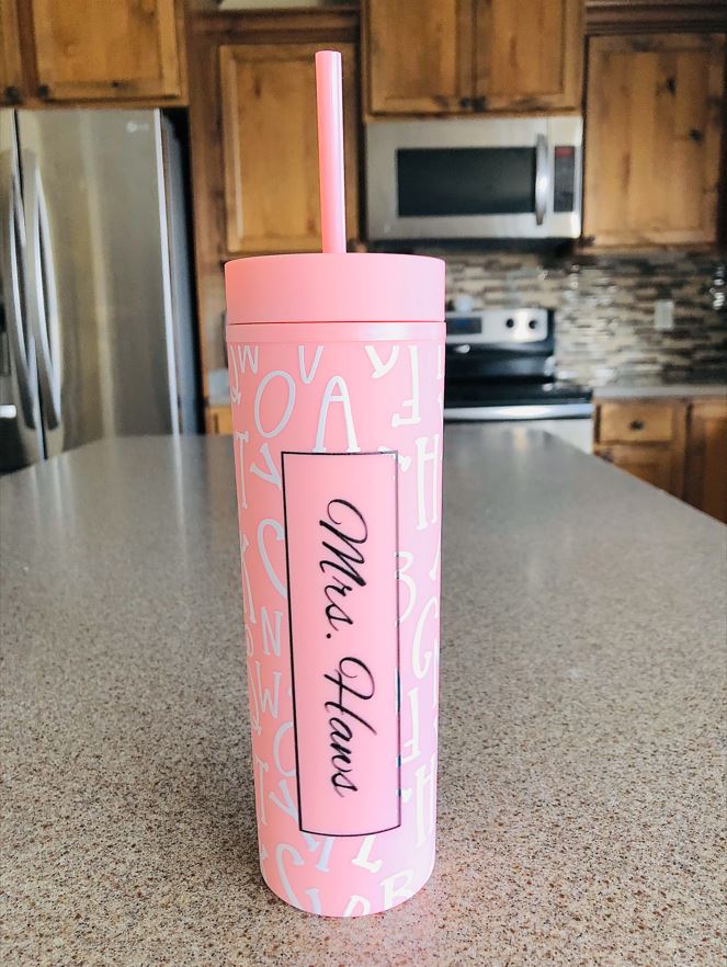 Monogrammed Teacher Appreciation Matte Pastel Skinny Tumblers with Lids and Straws