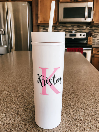 Personalized 16 oz. Matte Pastel Skinny Tumblers with Lids and Straws