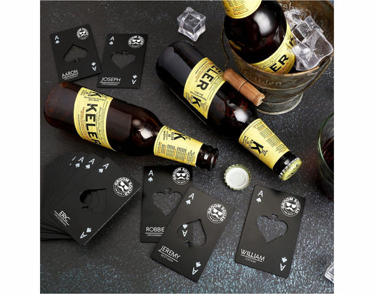 Personalized Groomsmen Gift | Custom Stainless Steel Card Bottle Openers | Personalized Poker Ace of Spades