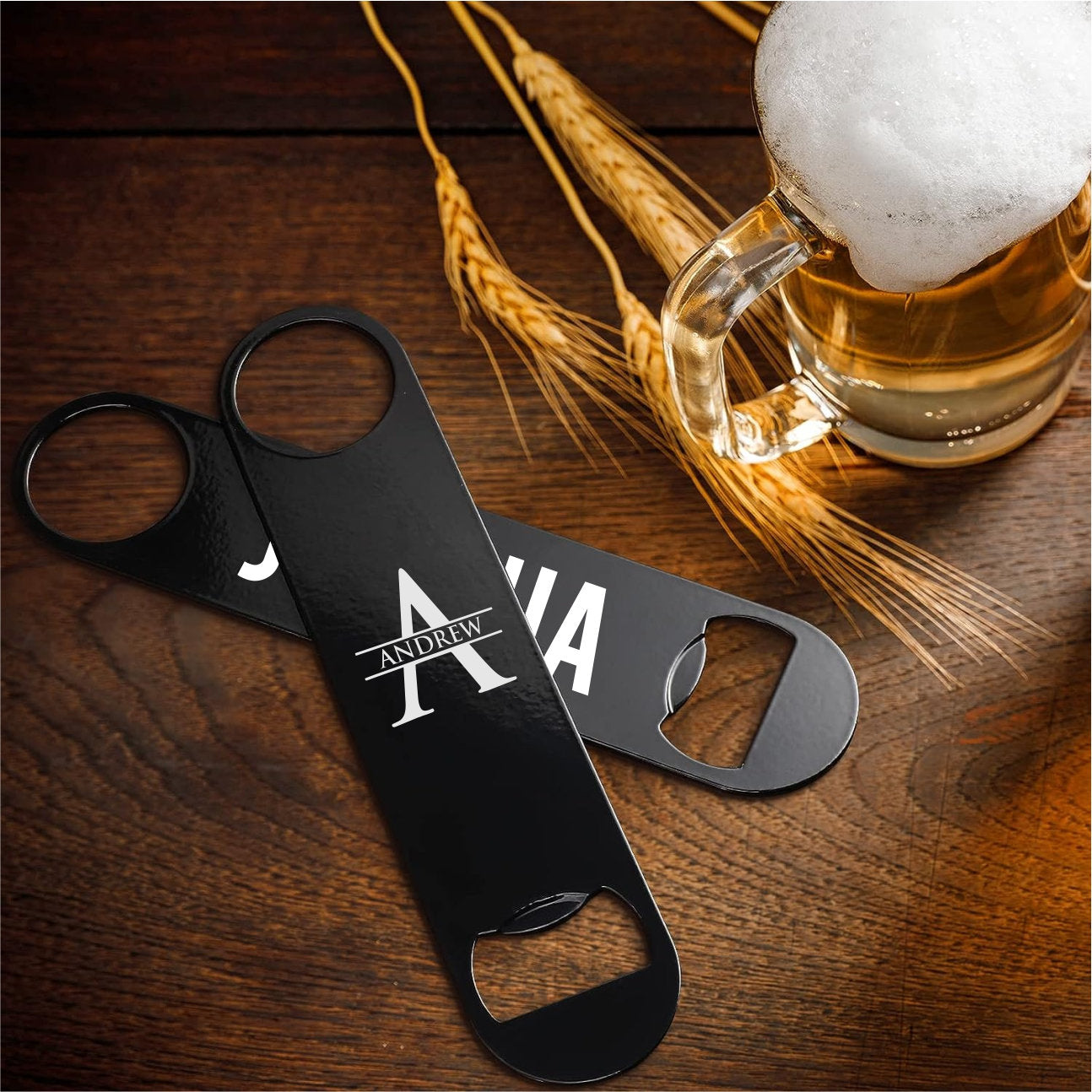 Large Black Monogrammed Stainless Steel Bottle Opener