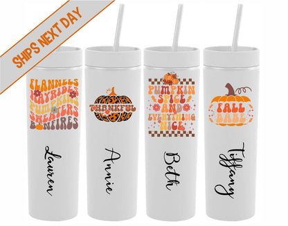 Monogrammed Fall Themed Skinny Tumblers