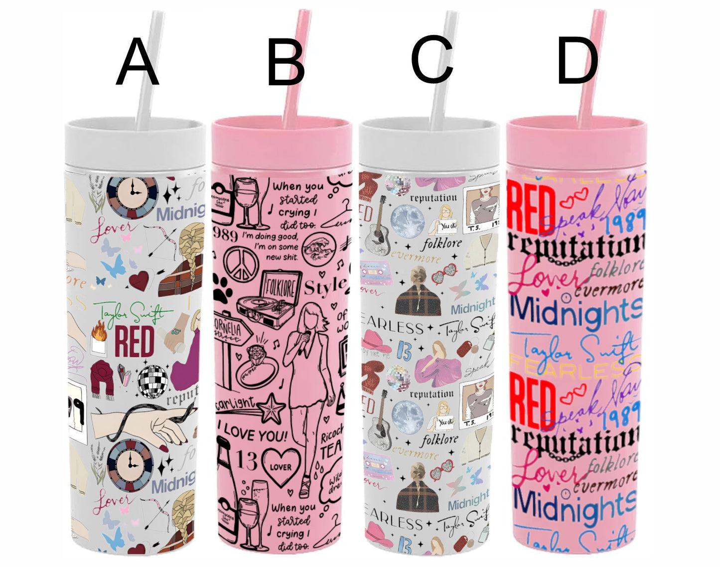 Taylor Swift Skinny Tumbler with Lid and Straw