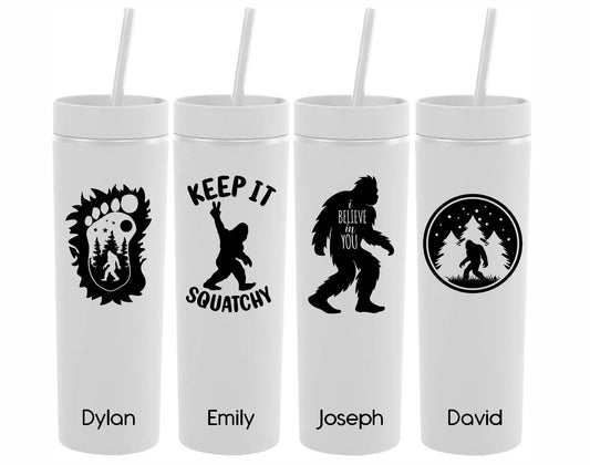 Sasquatch Skinny Tumbler with Lid and Straw | Bigfoot gifts