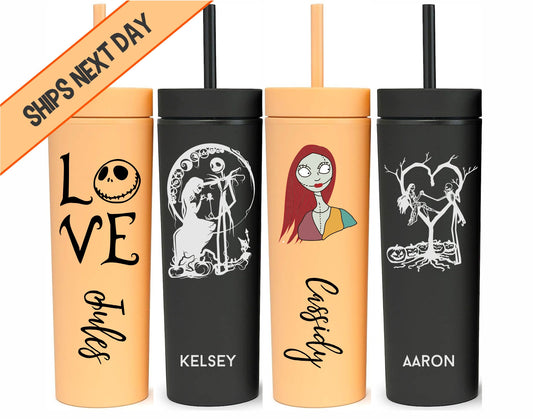 Monogrammed Nightmare Before Christmas Skinny Tumbler with Lid and Straw