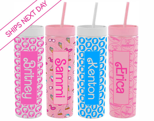 Monogrammed Let's Go Party Skinny Tumbler with Lid and Straw