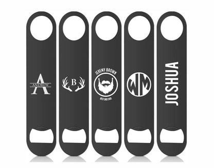 Large Black Monogrammed Stainless Steel Bottle Opener