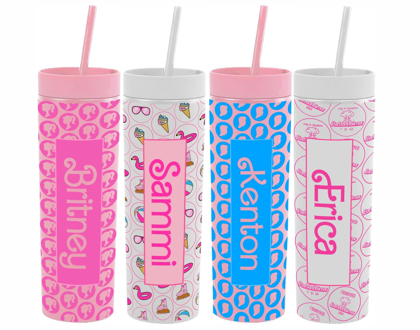 Monogrammed Let's Go Party Skinny Tumbler with Lid and Straw