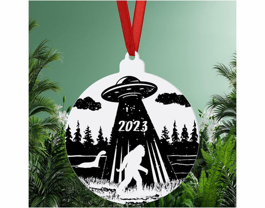 Aliens and Bigfoot Christmas Ornament 2023