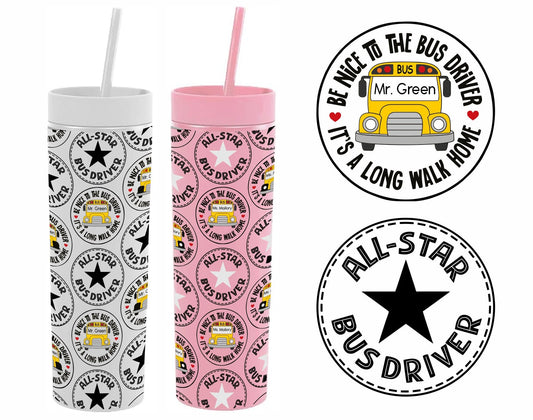 Monogrammed Bus Driver Appreciation Skinny Tumbler with Lid and Straw