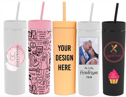 Custom Design UV Printed Skinny Tumbler with Lid and Straw