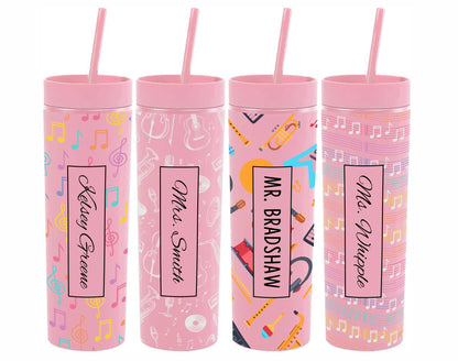 Monogrammed Music Teacher Skinny Tumbler with Lid and Straw