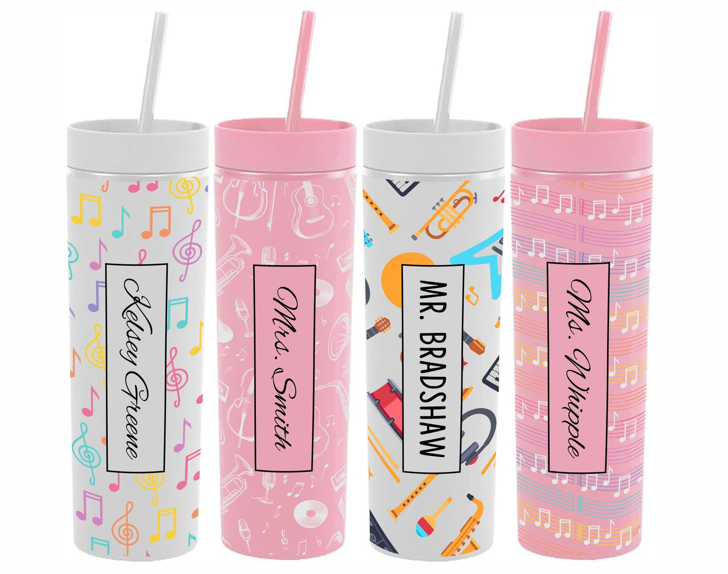 Monogrammed Music Teacher Skinny Tumbler with Lid and Straw