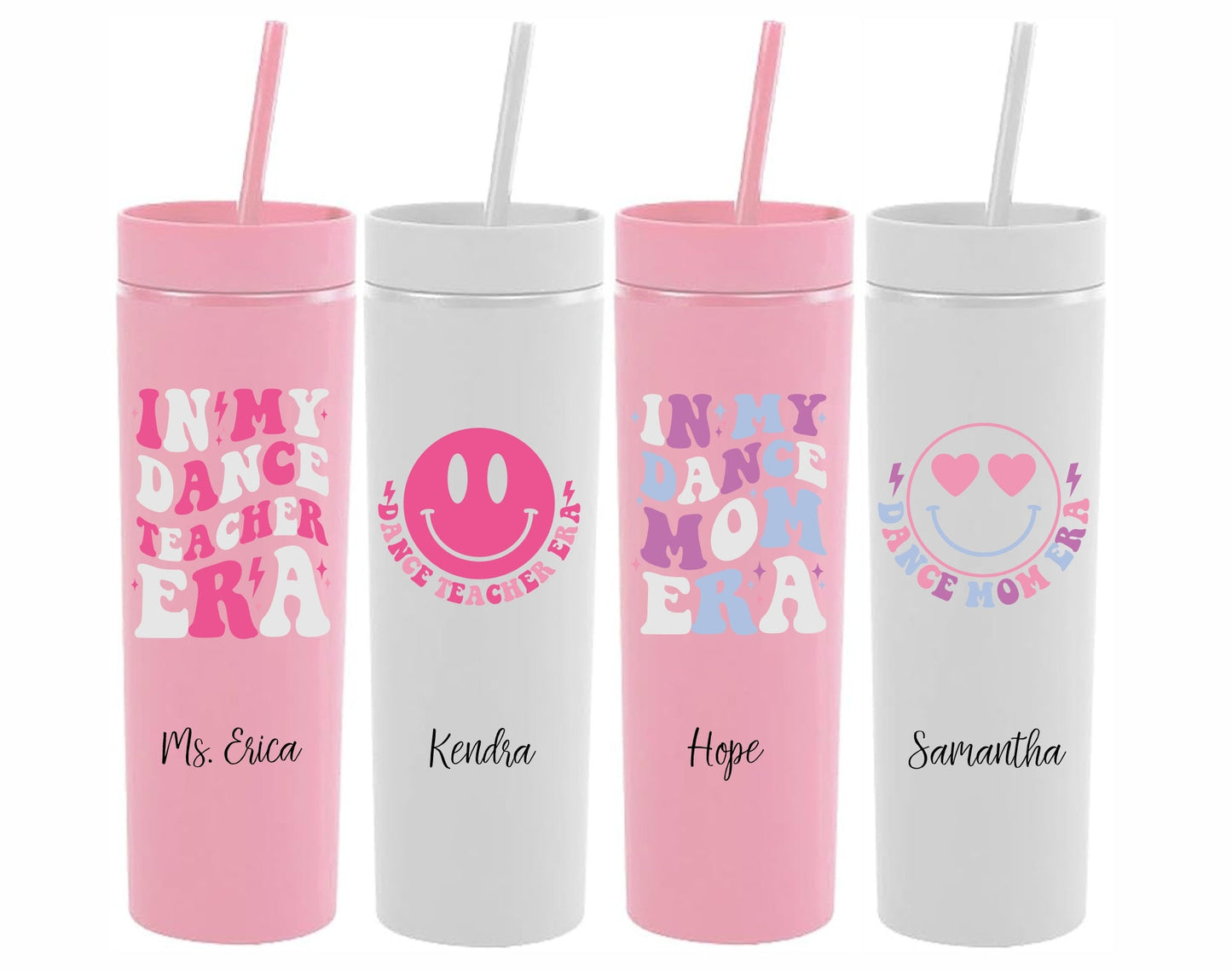 Monogrammed Dance Era Skinny Tumbler with Lid and Straw