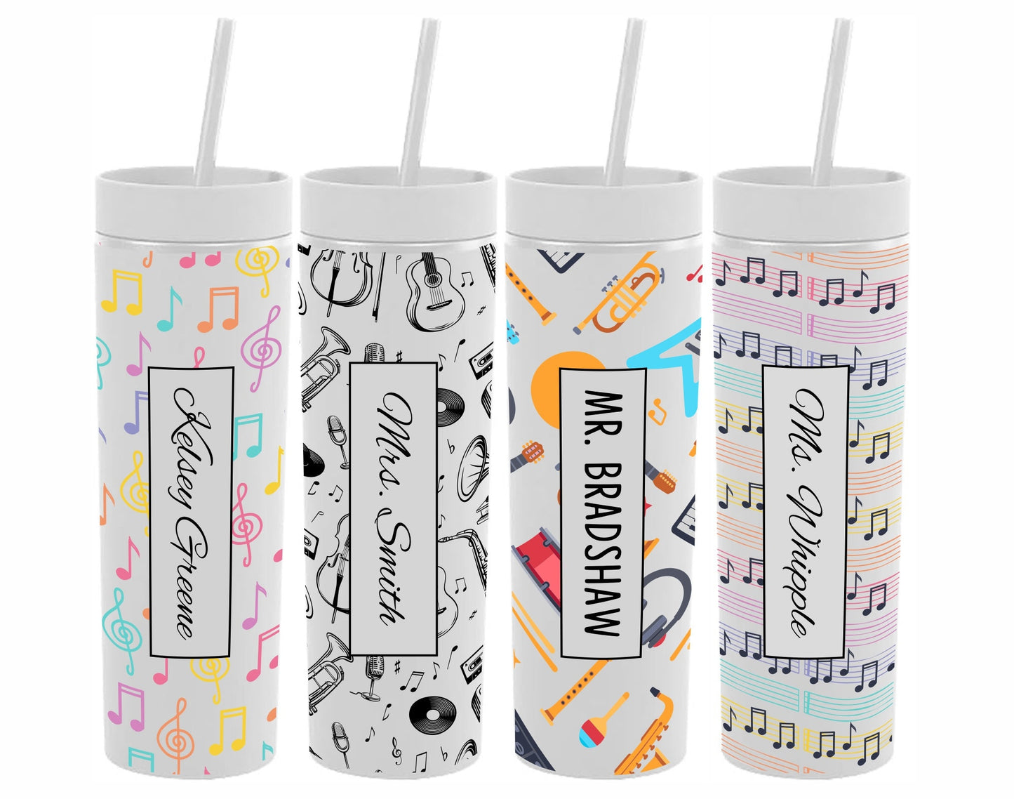 Monogrammed Music Teacher Skinny Tumbler with Lid and Straw