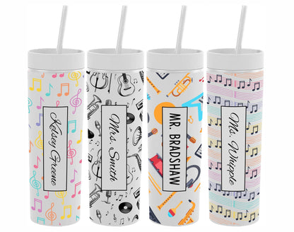 Monogrammed Music Teacher Skinny Tumbler with Lid and Straw