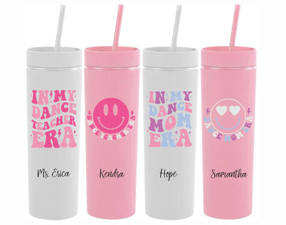 Monogrammed Dance Era Skinny Tumbler with Lid and Straw